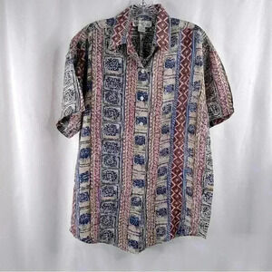 Oscar de la Renta Women Vintage Pure Silk Boho Abstract Indie Print Shirt Size S